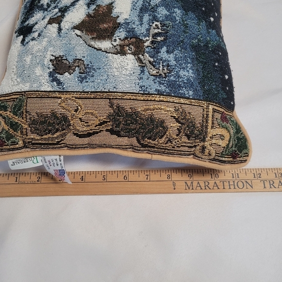 Riverdale Winter Scene Deer Tapestry Throw Pillow 16x12 - Picture 13 of 13